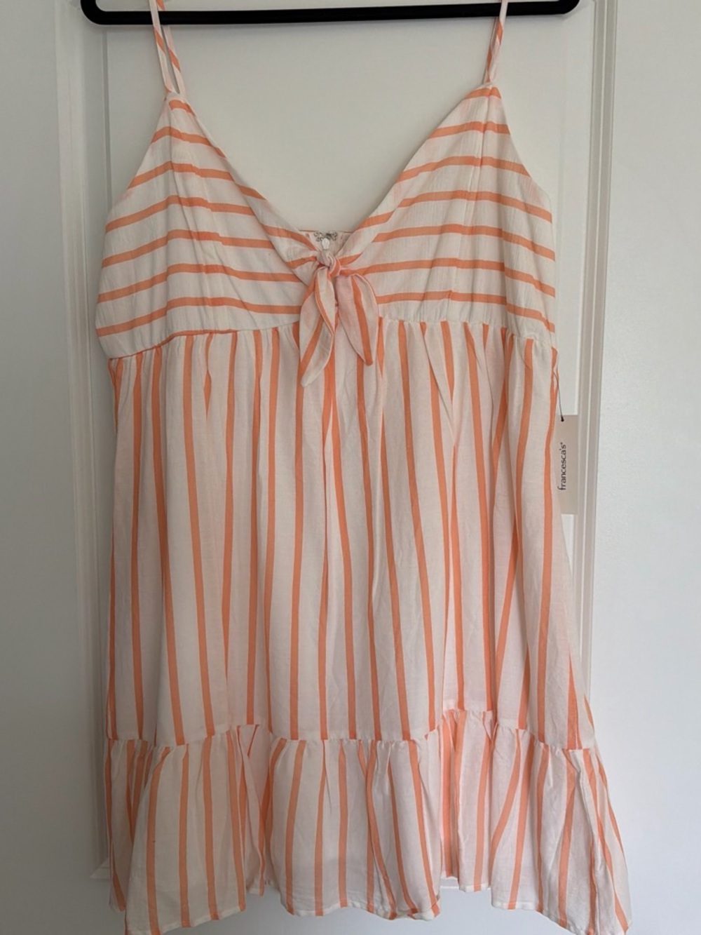 Francesca's Collections Peach and White Striped Spaghetti Strap Sundress